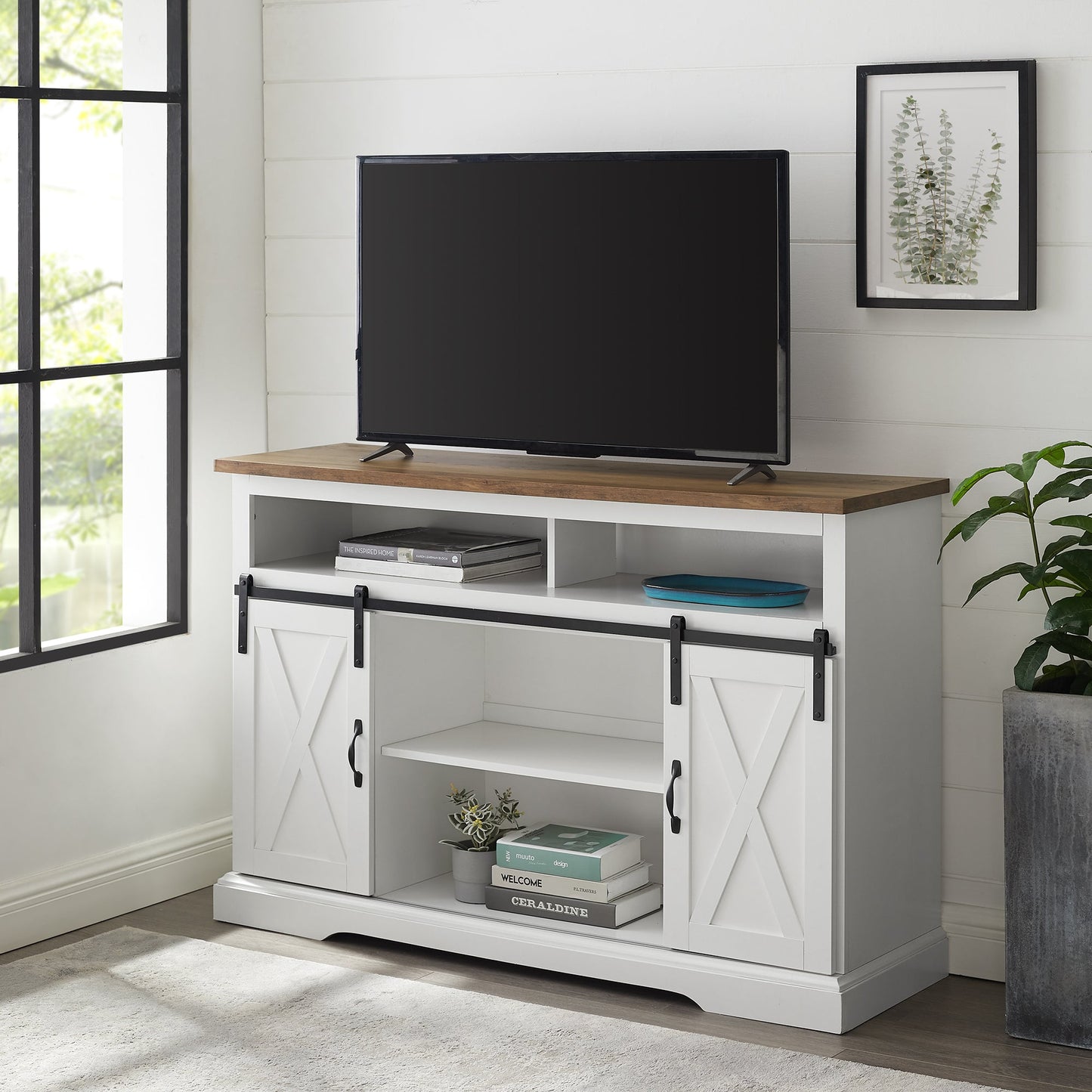 52" Sliding Barn Door Highboy Modern Farmhouse TV Stand