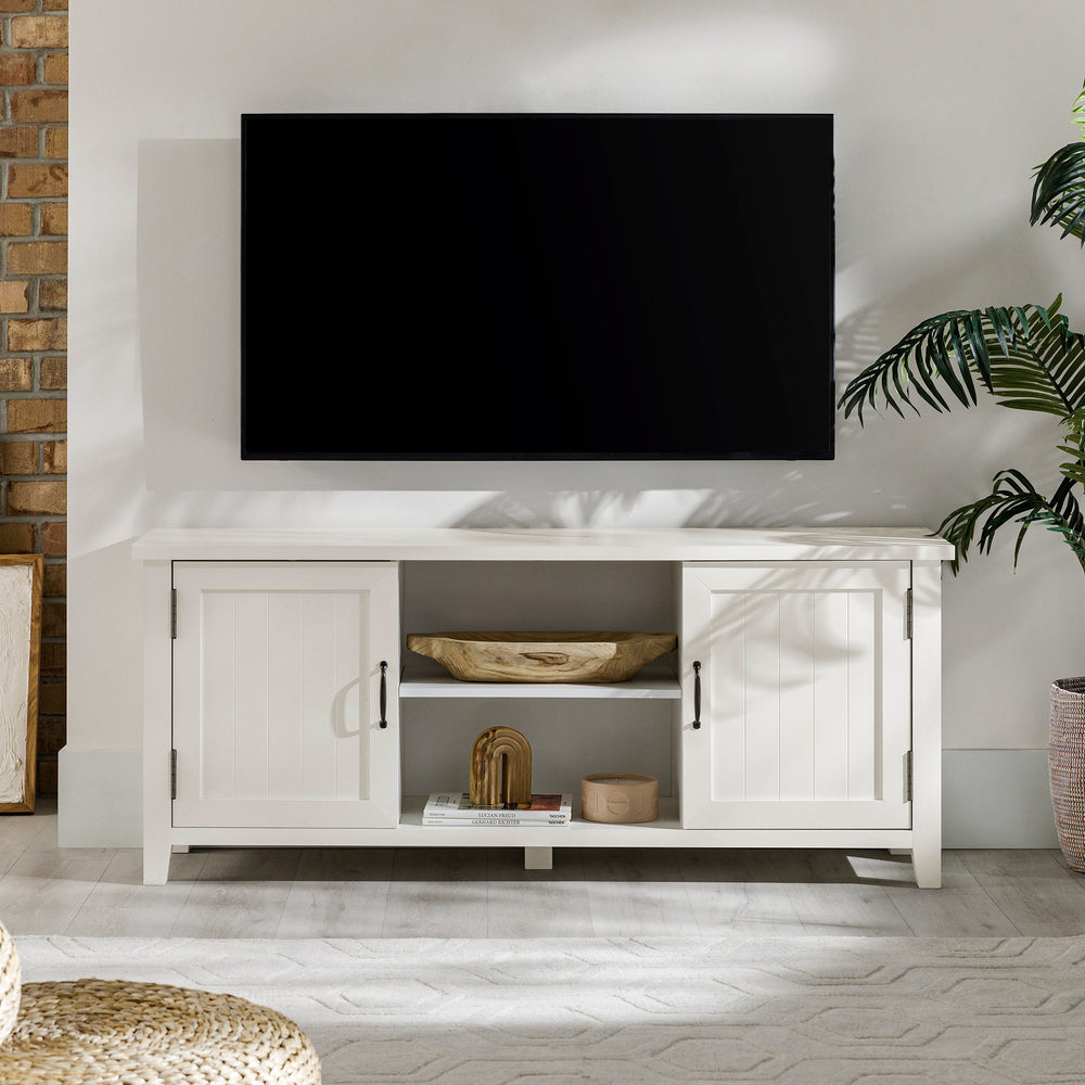 58" Modern Farmhouse Grooved 2 Door TV Stand