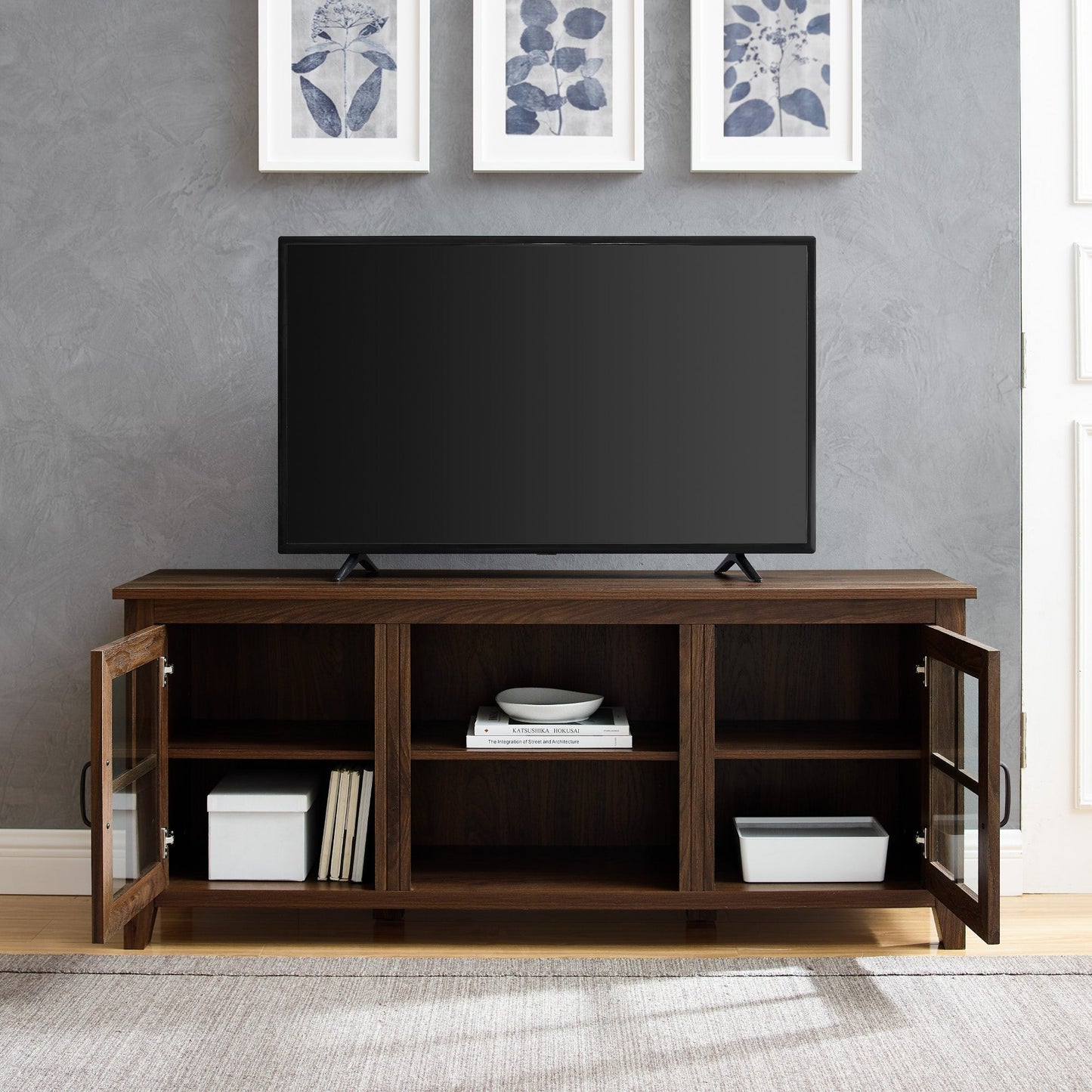 58" Glass Door TV Console