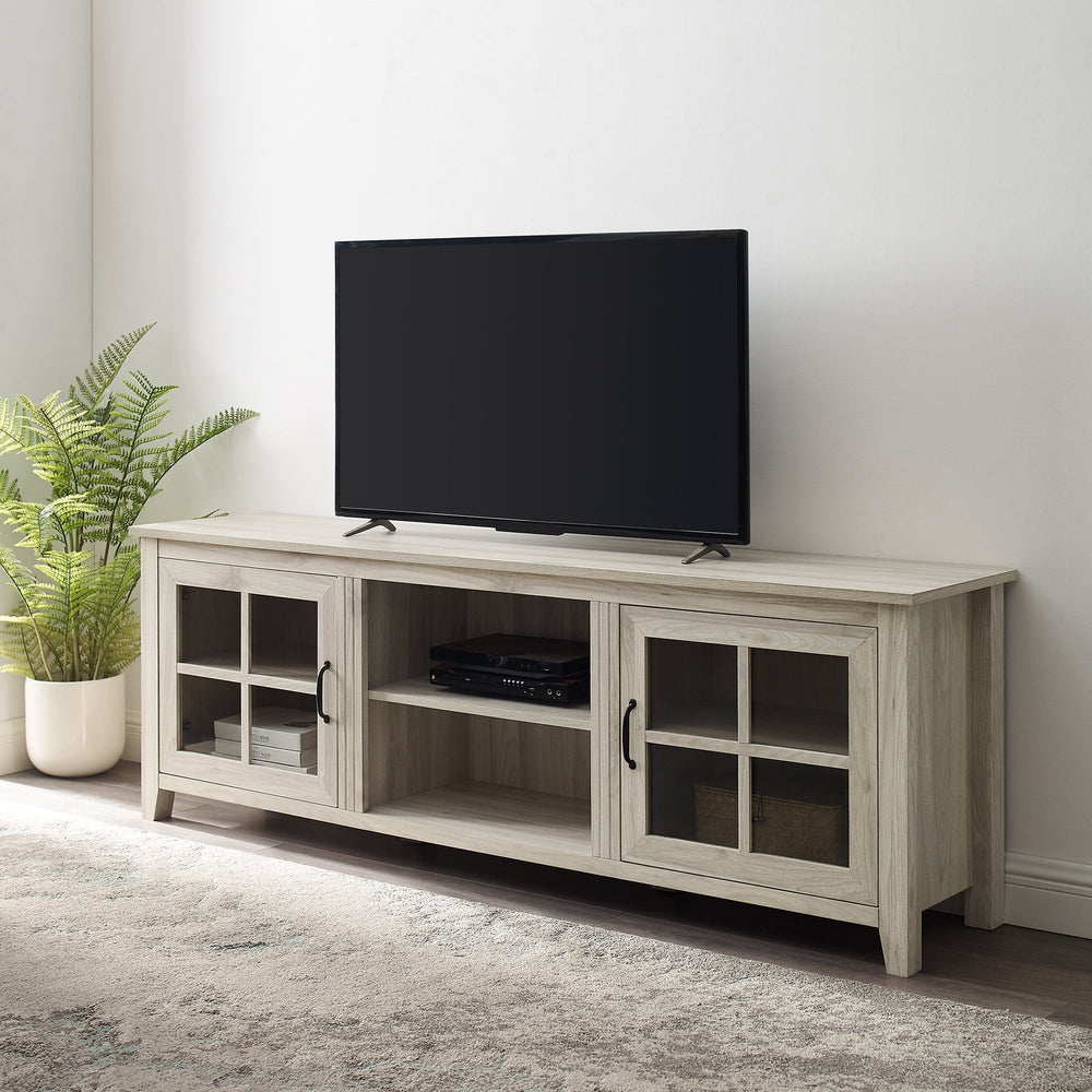 
                      
                        70" Farmhouse Simple Window Pane 2 Door Wood TV Stand
                      
                    