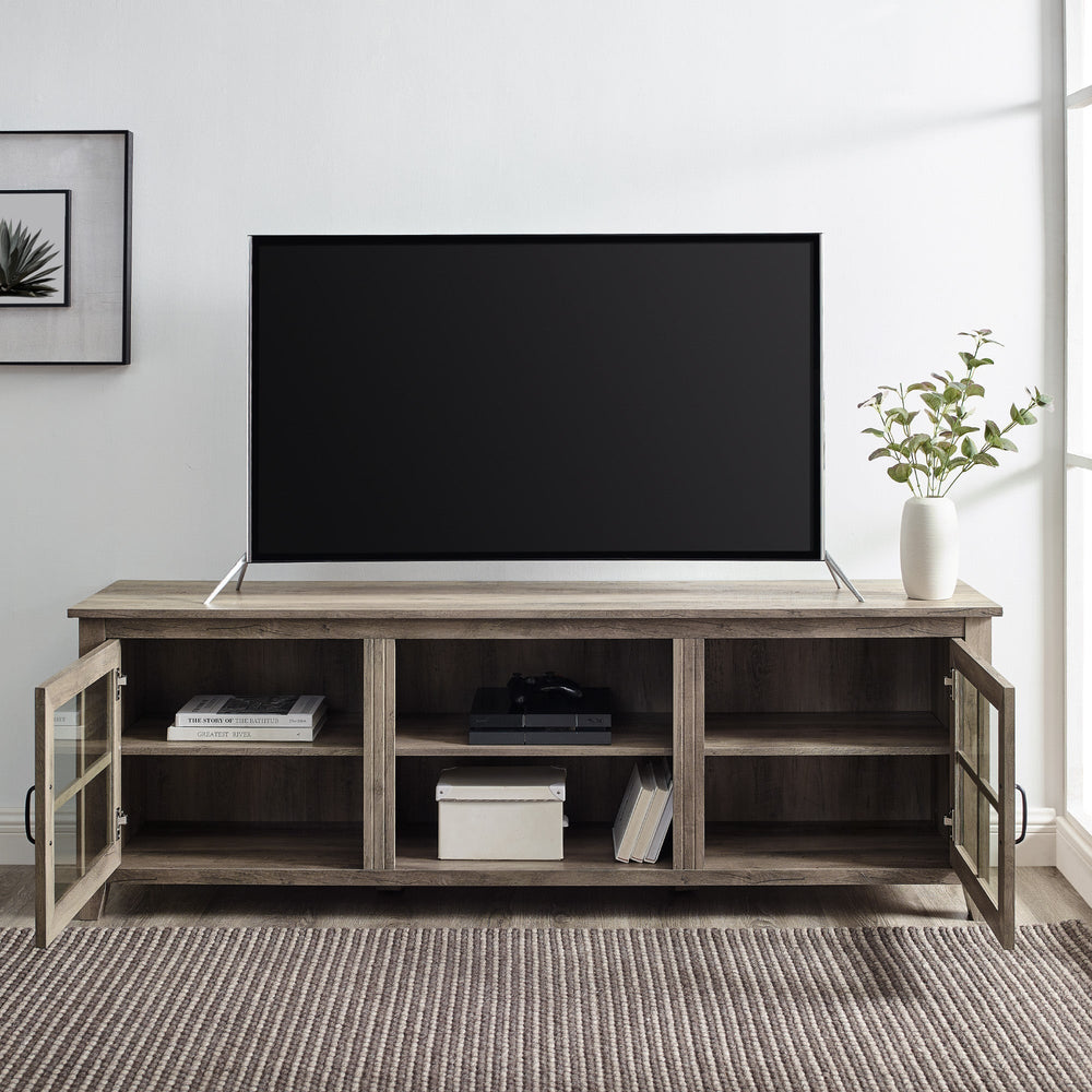 
                      
                        70" Farmhouse Simple Window Pane 2 Door Wood TV Stand
                      
                    