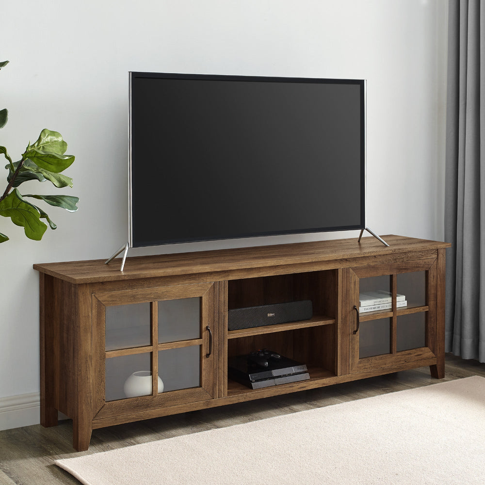 
                      
                        70" Farmhouse Simple Window Pane 2 Door Wood TV Stand
                      
                    