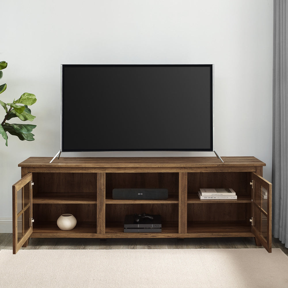 
                      
                        70" Farmhouse Simple Window Pane 2 Door Wood TV Stand
                      
                    