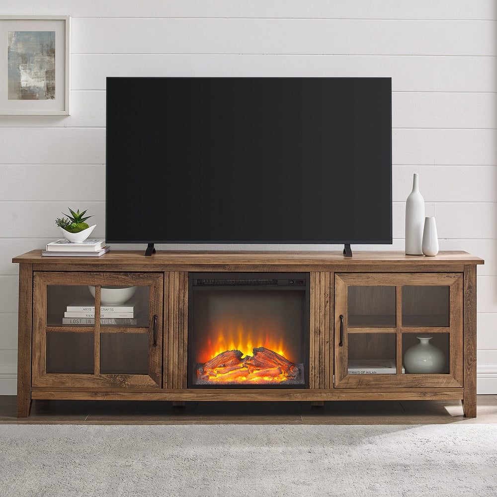 Simple Fireplace Console with Glass Doors