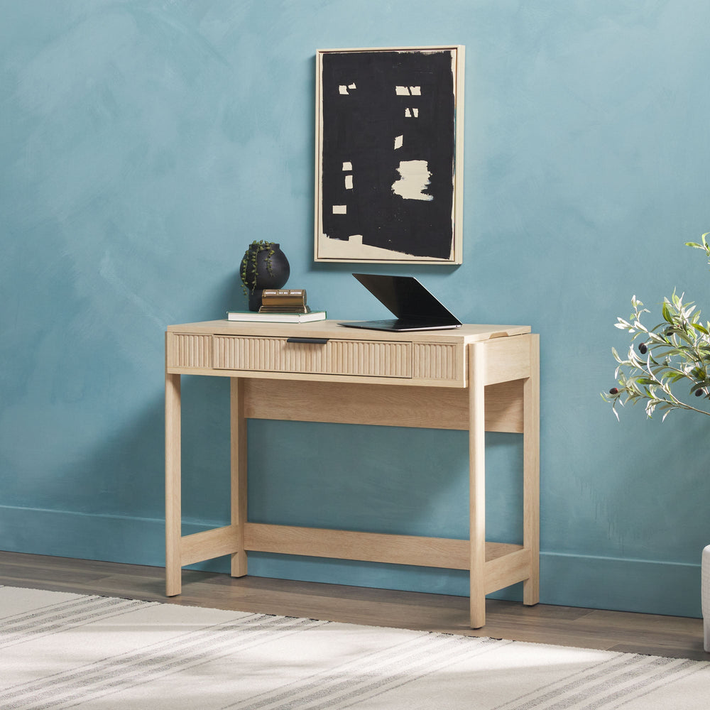 
                      
                        Holmes Modern Scandinavian Reeded Writing Desk with Lift Top
                      
                    