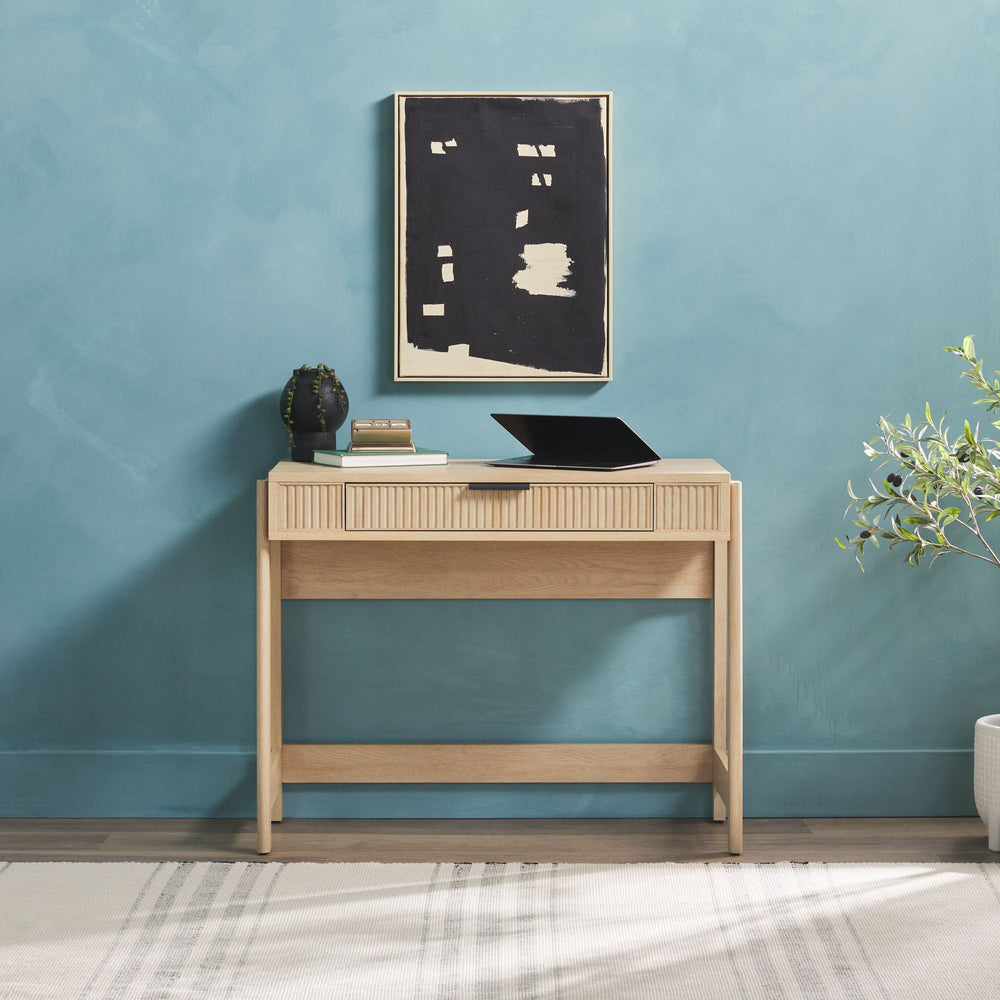 
                      
                        Holmes Modern Scandinavian Reeded Writing Desk with Lift Top
                      
                    