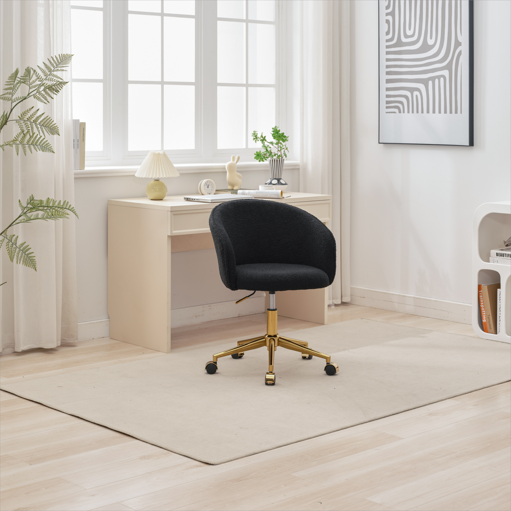 Black Teddy Modern Desk Chair with Gold Rolling Base