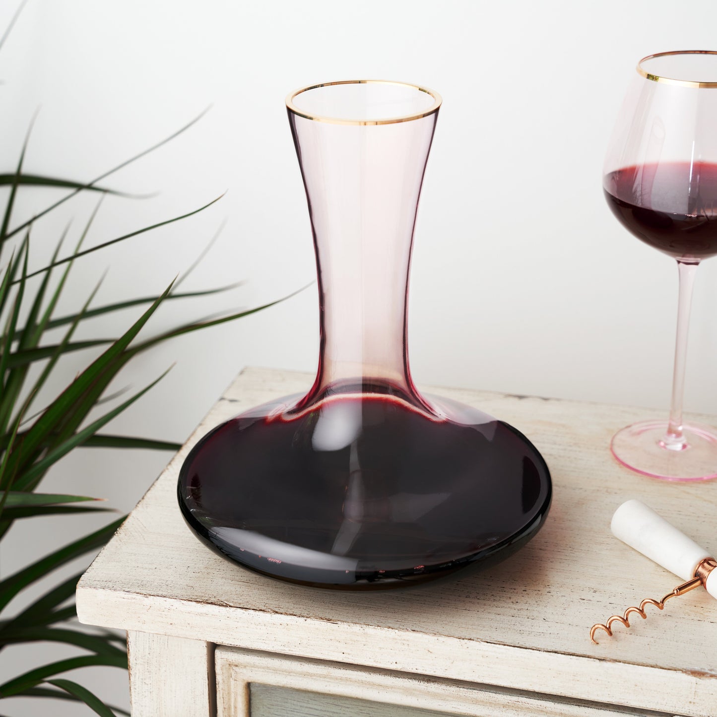 Rose Crystal Decanter with Gold Rim
