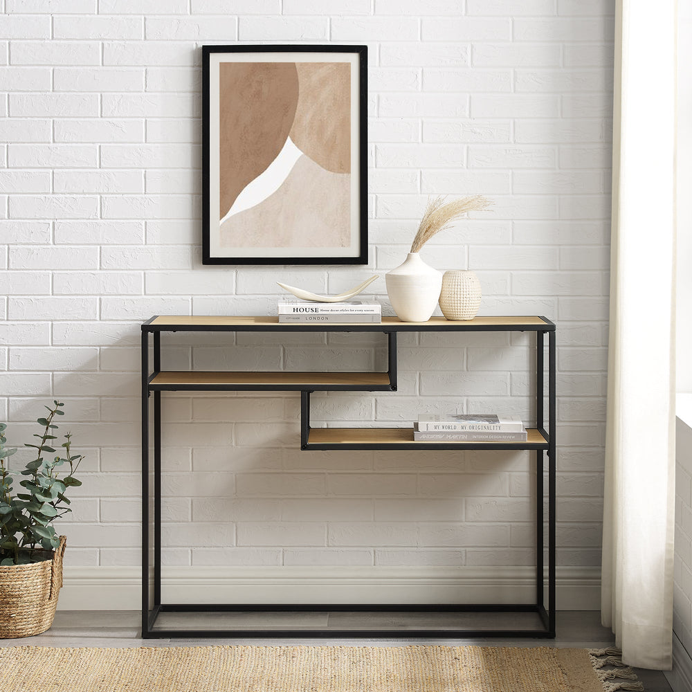 
                      
                        Maya 42" Metal and Wood Tiered Shelf Entry Table
                      
                    