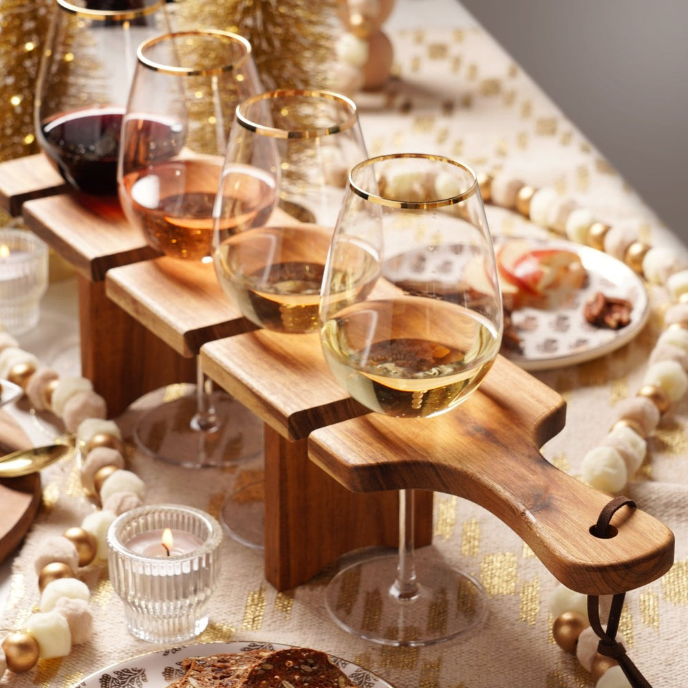 Twine Living Acacia Wood Easy Transport Wine Flight Server - lily & onyx