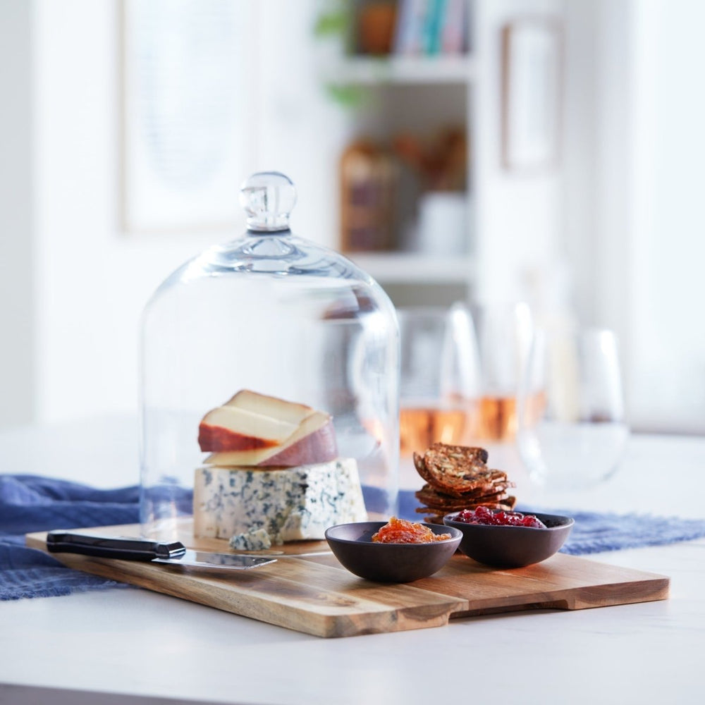 Libbey Acaciawood 4 - Piece Cheese Board Serving Set with Glass Dome - lily & onyx