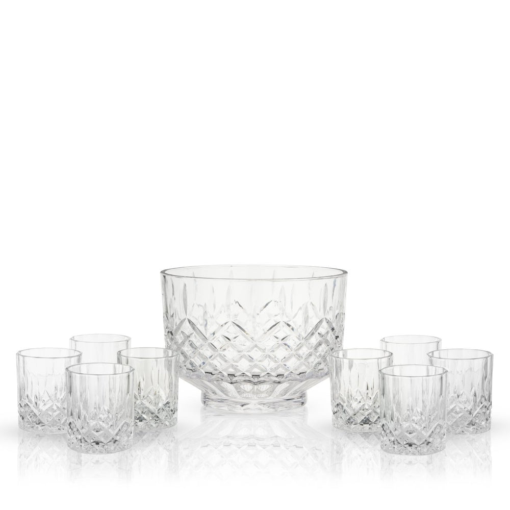 Viski Admiral Crystal Punch Bowl and Tumbler Set - lily & onyx