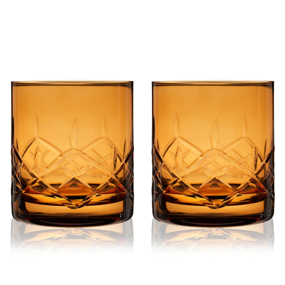 Viski Admiral Crystal Rocks Glasses, Amber - Set of 2 - lily & onyx