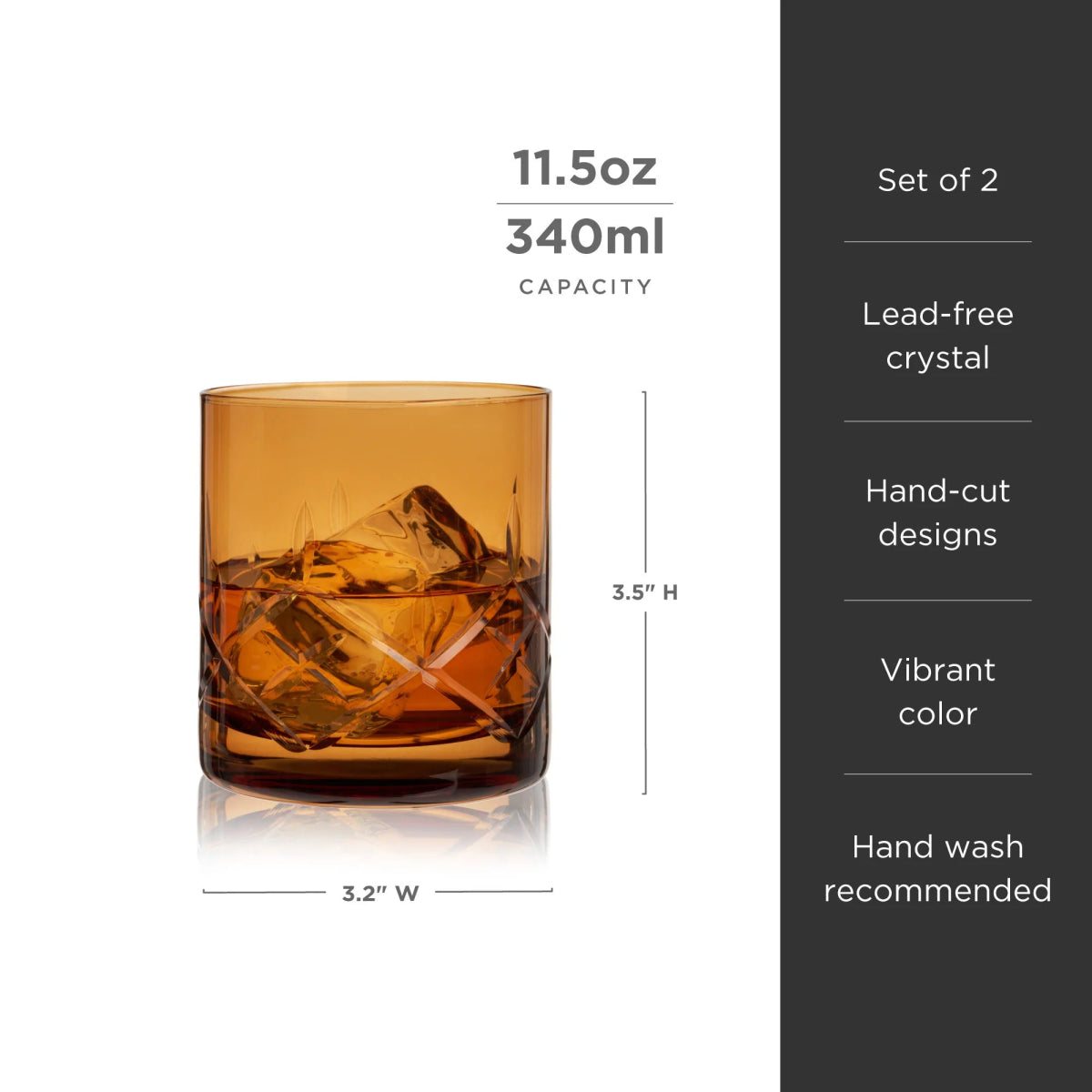 Viski Admiral Crystal Rocks Glasses, Amber - Set of 2 - lily & onyx