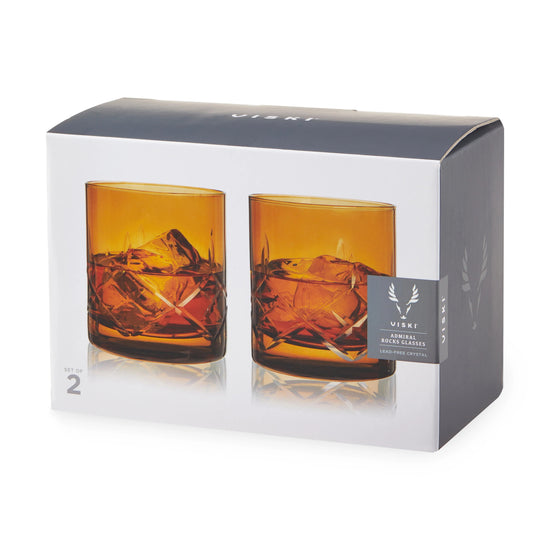 Viski Admiral Crystal Rocks Glasses, Amber - Set of 2 - lily & onyx