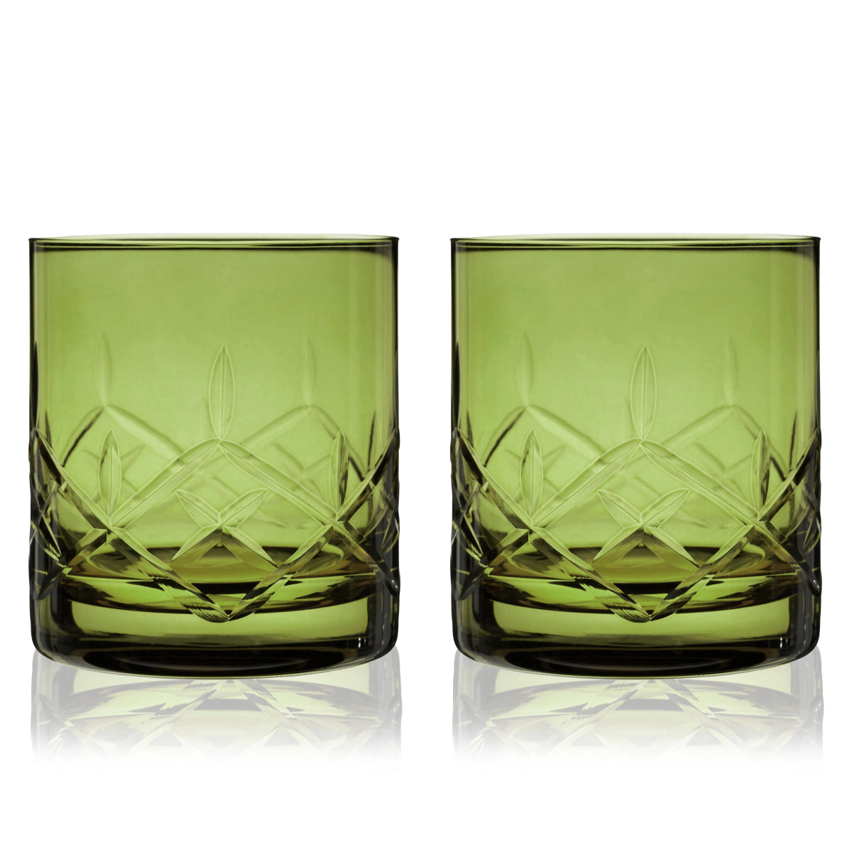 Viski Admiral Crystal Rocks Glasses, Green - Set of 2 - lily & onyx