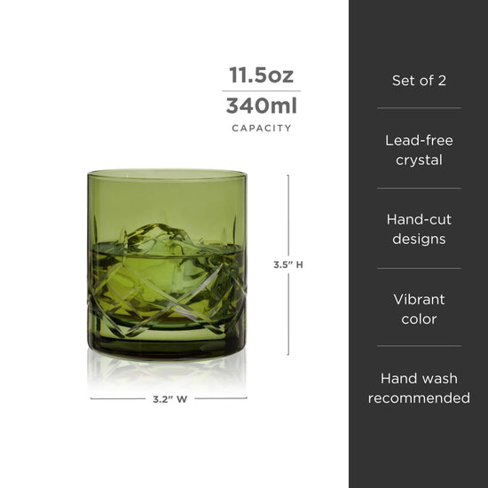 Viski Admiral Crystal Rocks Glasses, Green - Set of 2 - lily & onyx