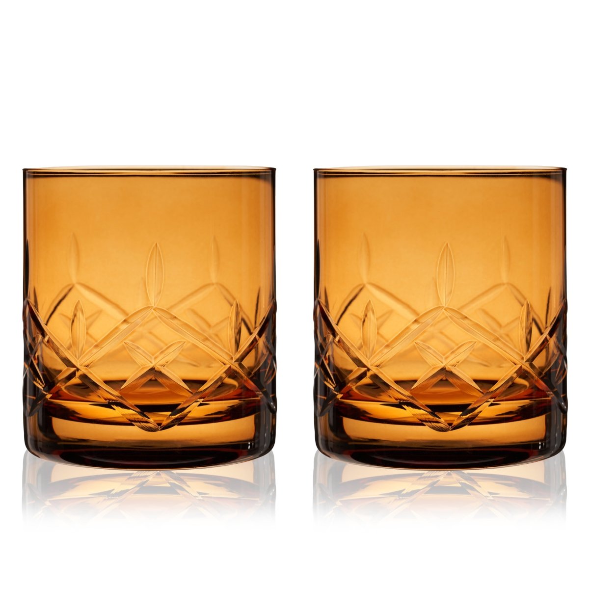 Viski Admiral Crystal Rocks Glasses in Amber, Set of 2 - lily & onyx