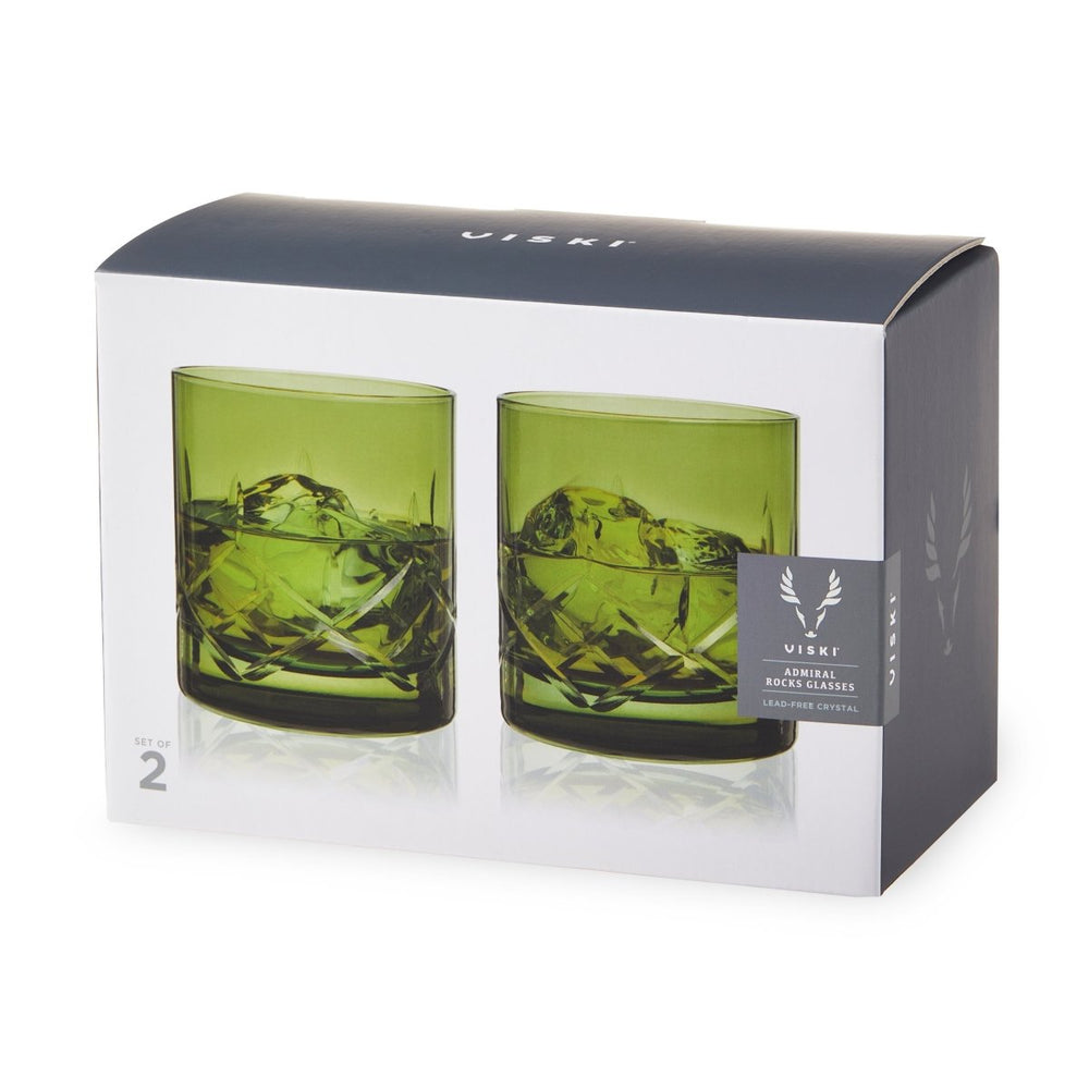 
                      
                        Viski Admiral Crystal Rocks Glasses in Green, Set of 2 - lily & onyx
                      
                    