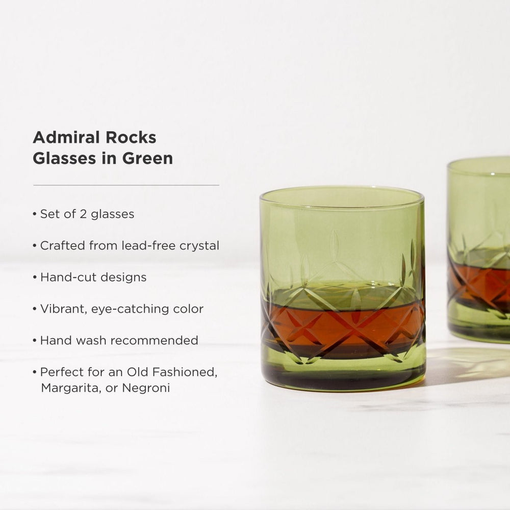 
                      
                        Viski Admiral Crystal Rocks Glasses in Green, Set of 2 - lily & onyx
                      
                    
