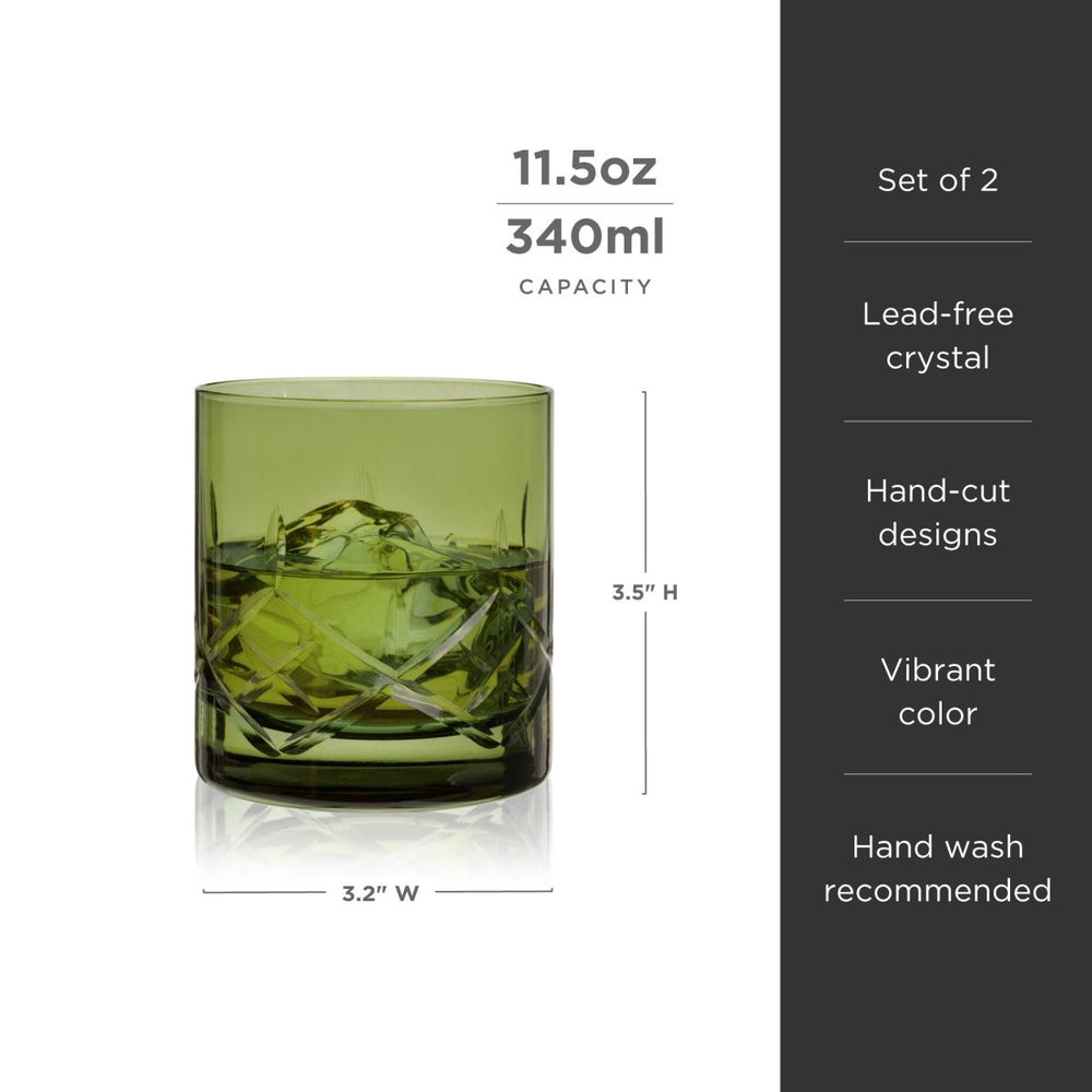 
                      
                        Viski Admiral Crystal Rocks Glasses in Green, Set of 2 - lily & onyx
                      
                    
