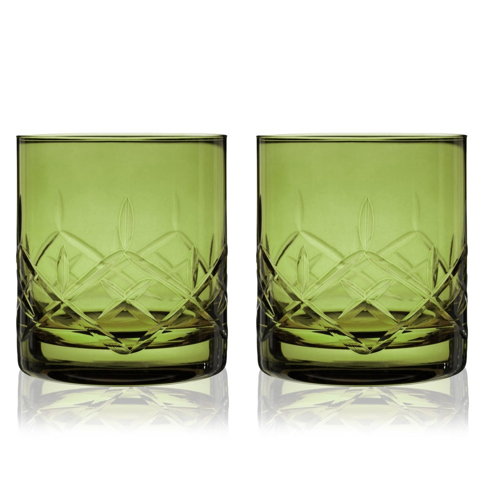 Viski Admiral Crystal Rocks Glasses in Green, Set of 2 - lily & onyx