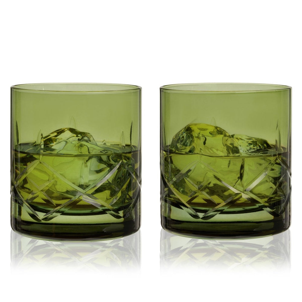 
                      
                        Viski Admiral Crystal Rocks Glasses in Green, Set of 2 - lily & onyx
                      
                    