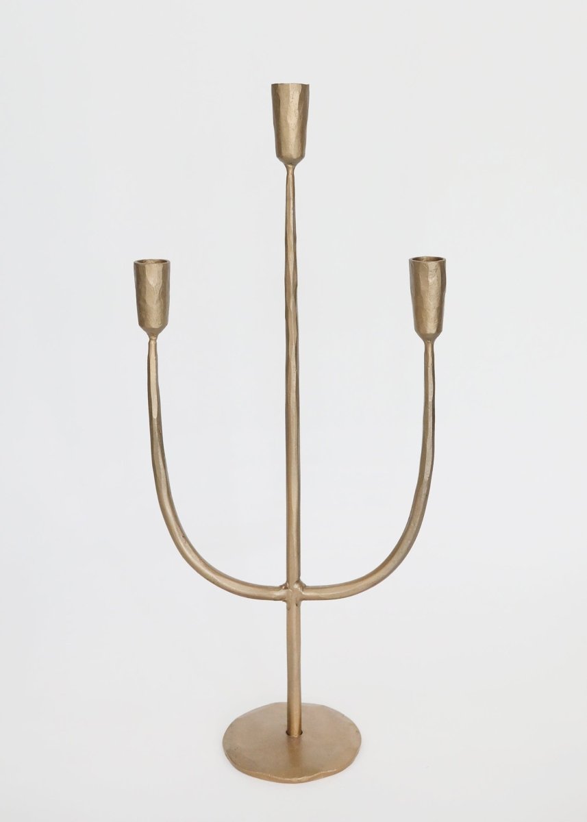 Afloral Antique Gold Candelabra - Hand - Forged Iron - 21.5" Tall