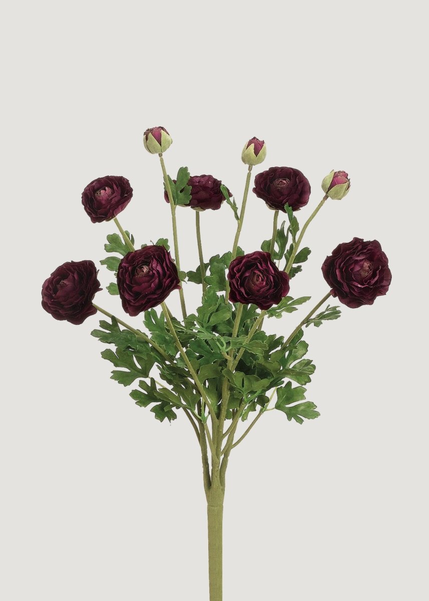 Afloral Artificial Ranunculus Flower Bush in Eggplant - 19"