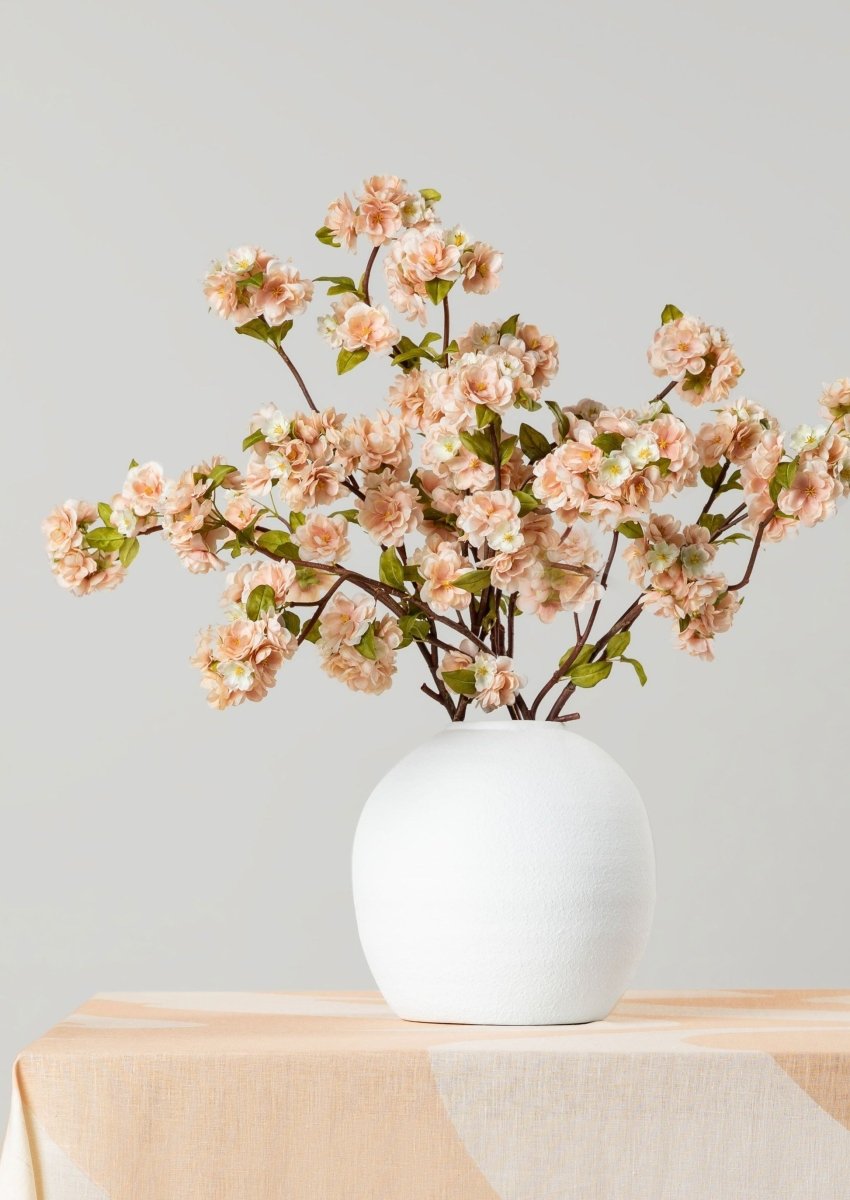 Afloral Cream Linen Faux Peach Blossom Branch, 41" - Artificial Stem