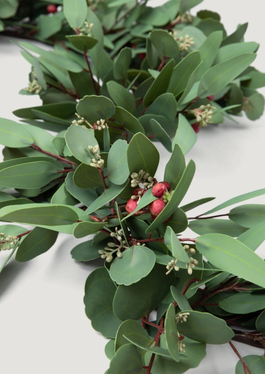 Afloral Deluxe Faux Seeded Eucalyptus Garland with Burgundy Berries - 60"