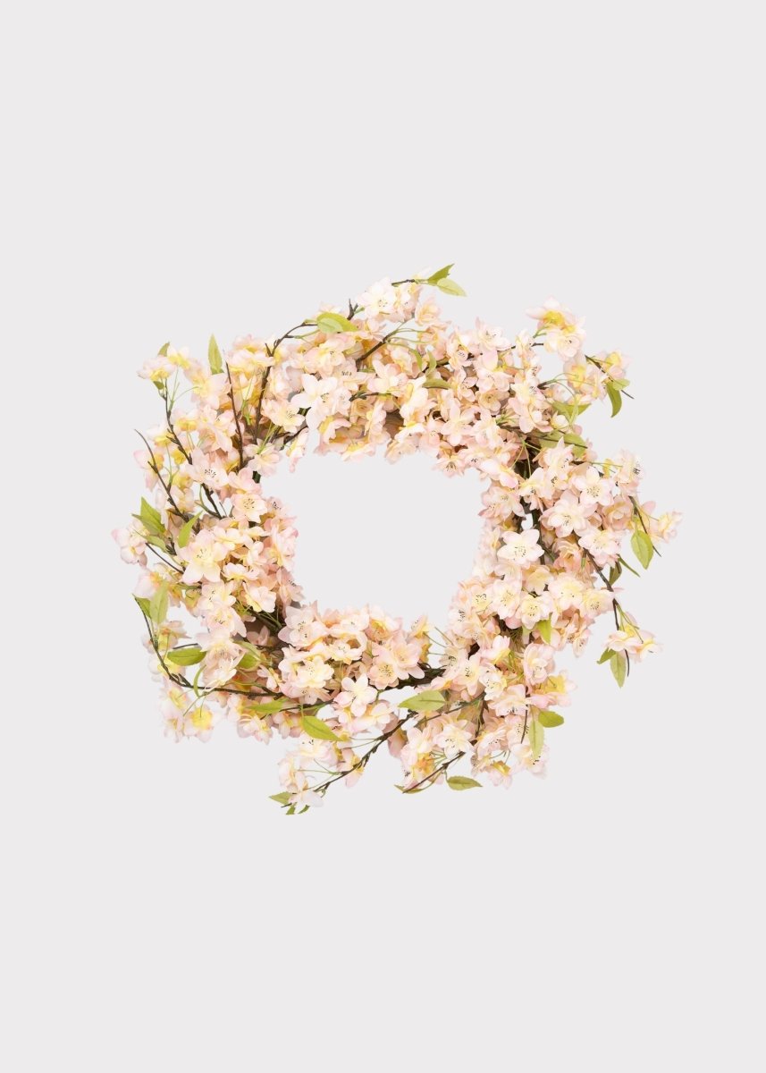 Afloral Faux Cherry Blossom Flower Wreath in Pink - 20"
