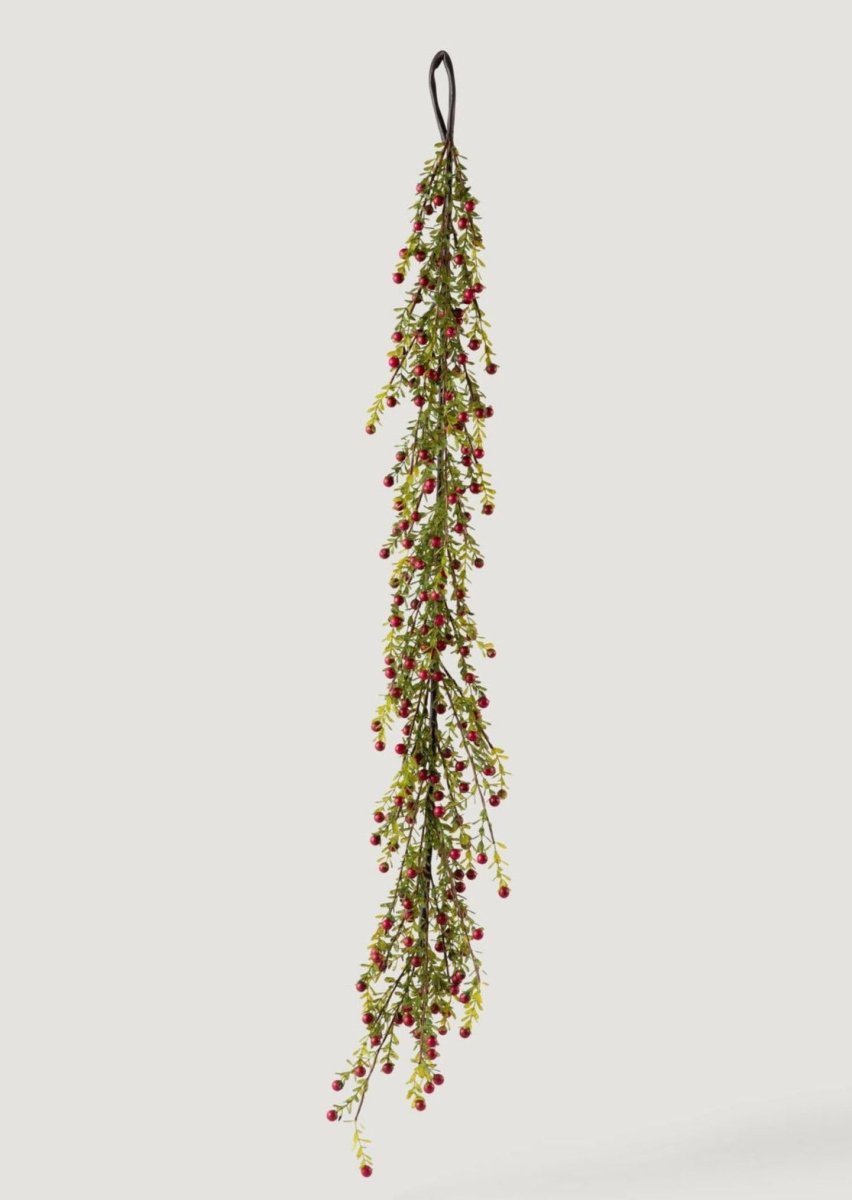 Afloral Faux Red Cranberry and Leaf Christmas Garland - 48"