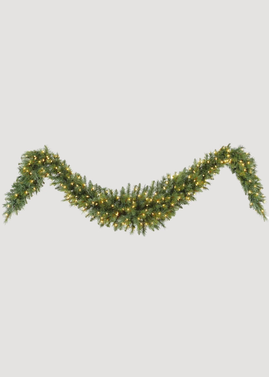 Afloral Pre - Lit Douglas Fir Garland 9ft - 336 Tips Warm White LED Christmas Swag
