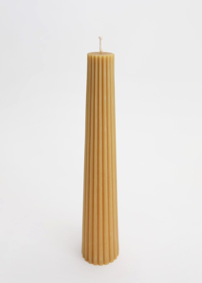 Afloral Pure Beeswax Fluted Pillar Candle 13.5" - Natural Yellow Unscented