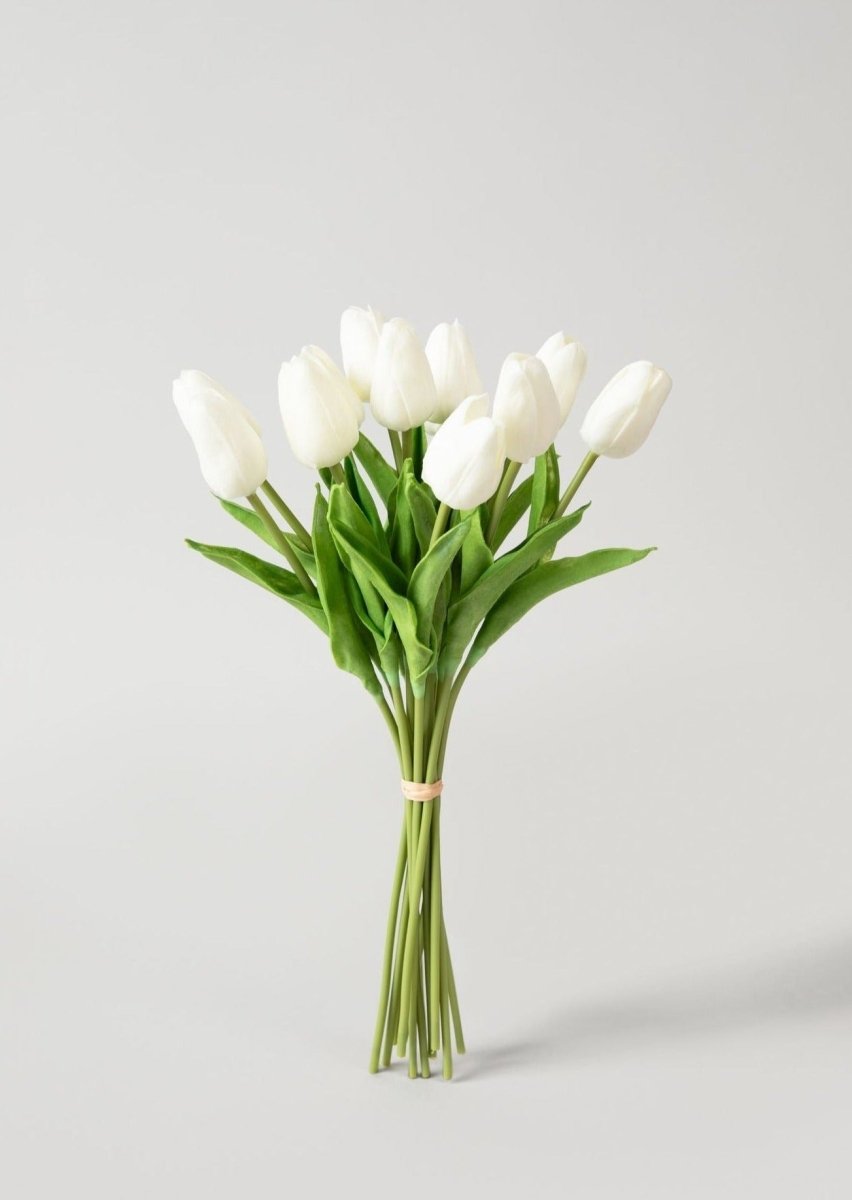 Afloral Real Touch Artificial Tulip Flowers - White Bundle of 12 Stems