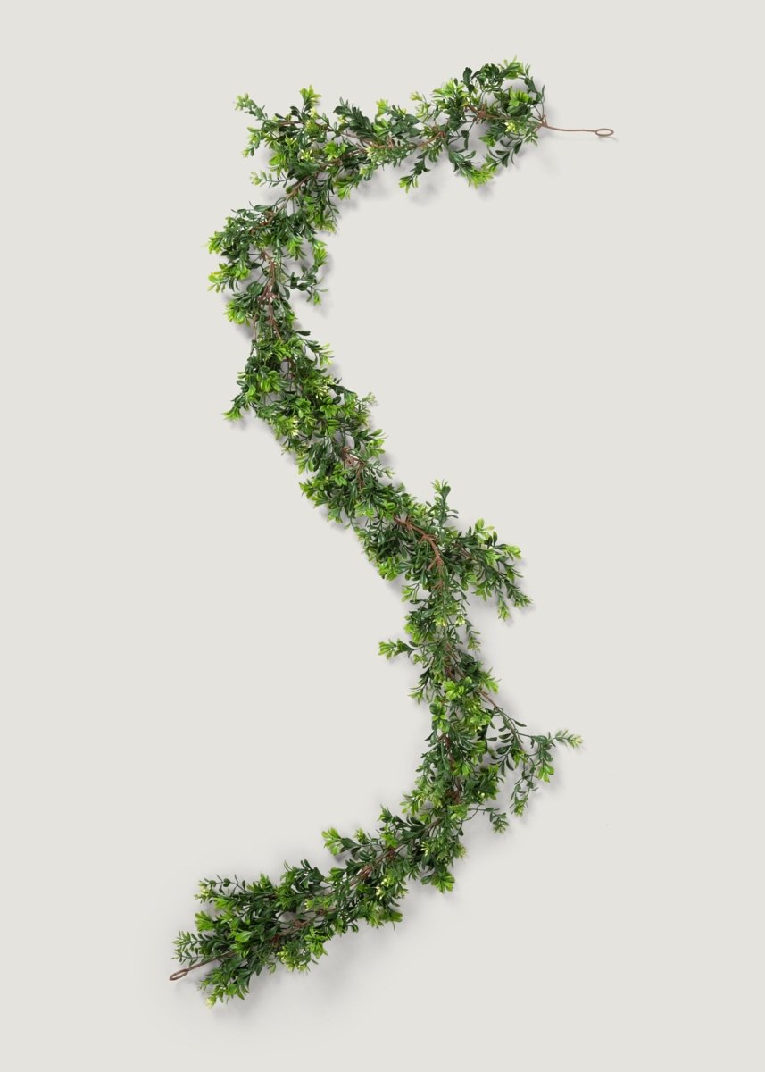 Afloral Realistic Artificial Boxwood Garland - 72 Inch Green Faux Greenery