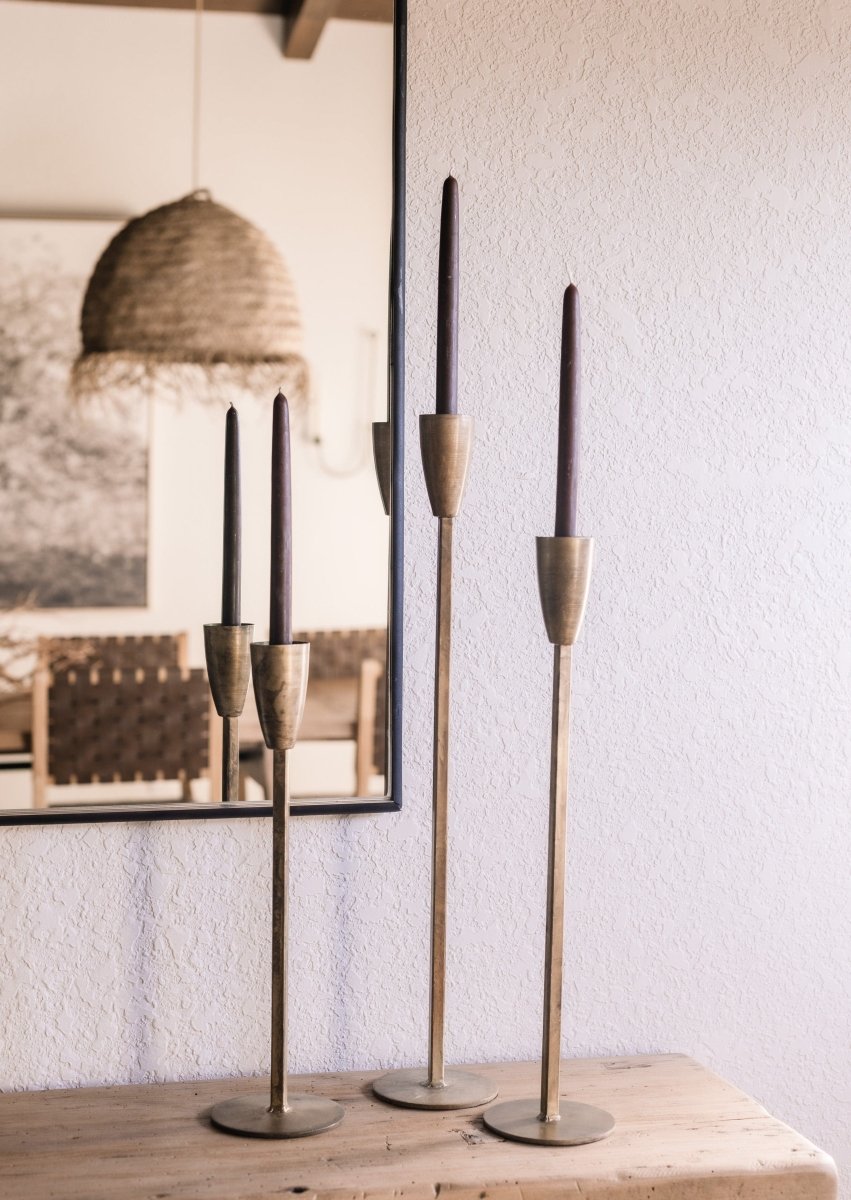 Afloral Set of 3 Antique Gold Taper Candle Holders - 15.75 - 23.75"