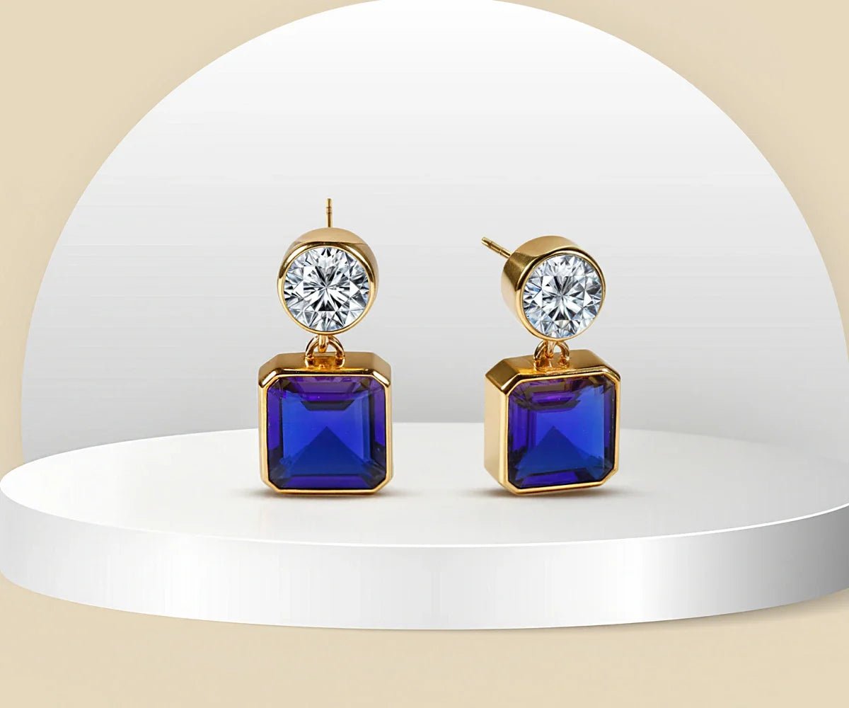 All Cotton and Linen 18K Gold Plated Blue Sapphire Drop Earrings