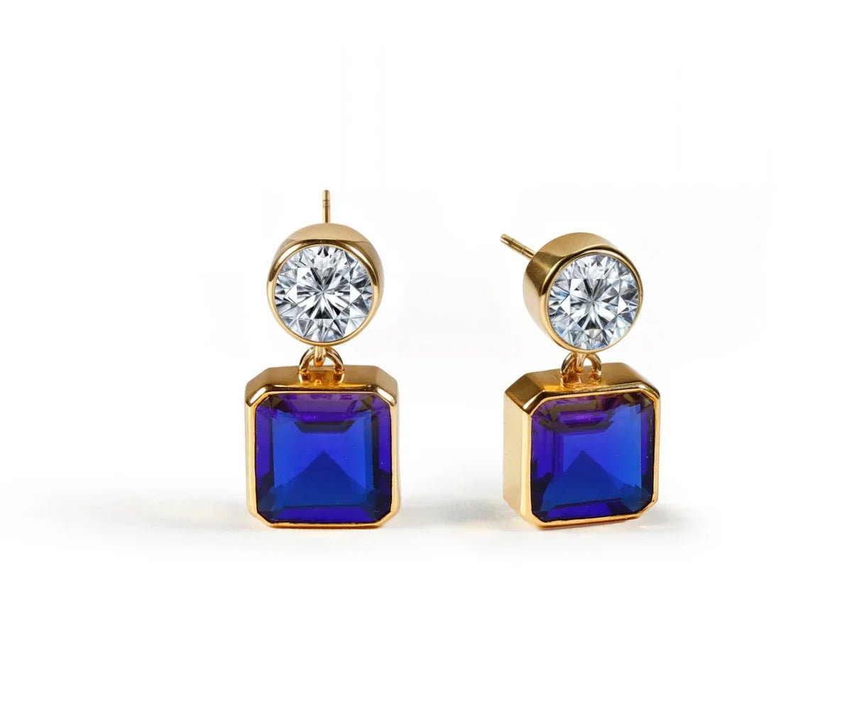 All Cotton and Linen 18K Gold Plated Blue Sapphire Drop Earrings