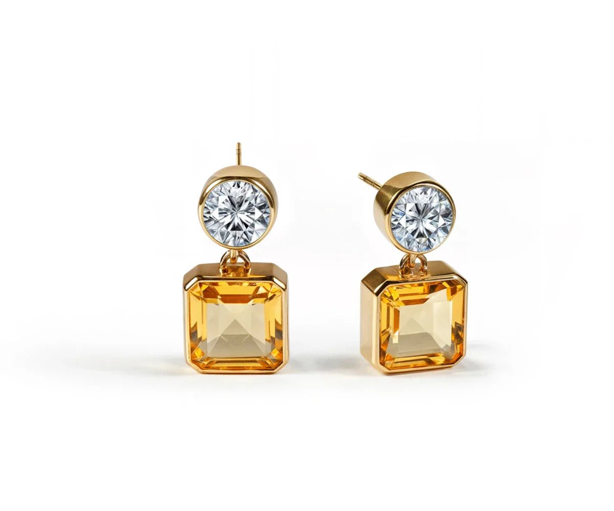 All Cotton and Linen Amber Drop Earrings | Natural Baltic Amber | 18K Gold Plated