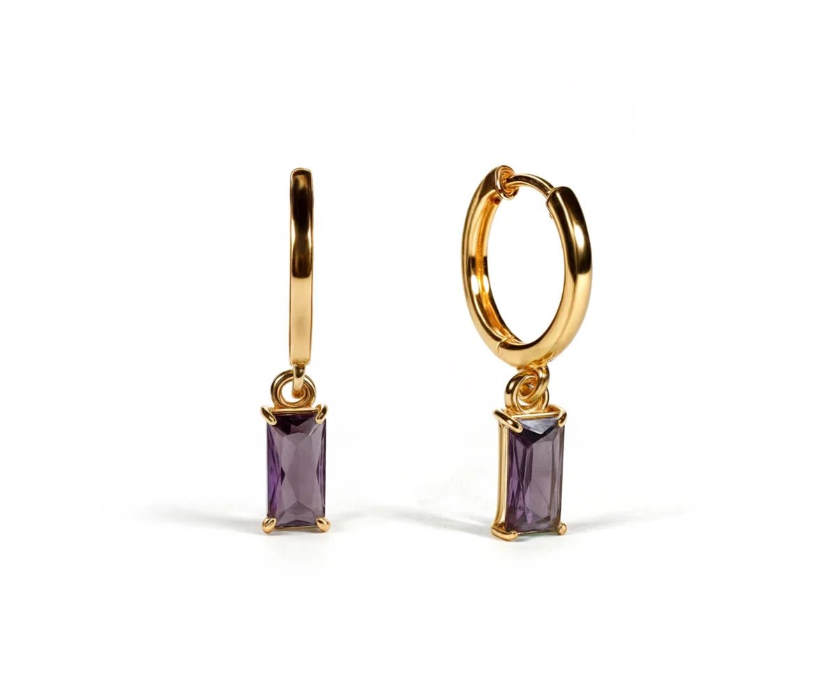 All Cotton and Linen Amethyst Huggie Earrings | 18K Gold - Plated Baguette Mystic Amethyst