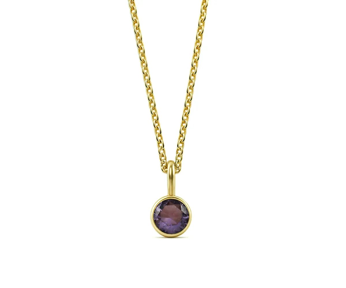 All Cotton and Linen Amethyst Round Pendant Necklace | February Birthstone | 14K Gold - Plated