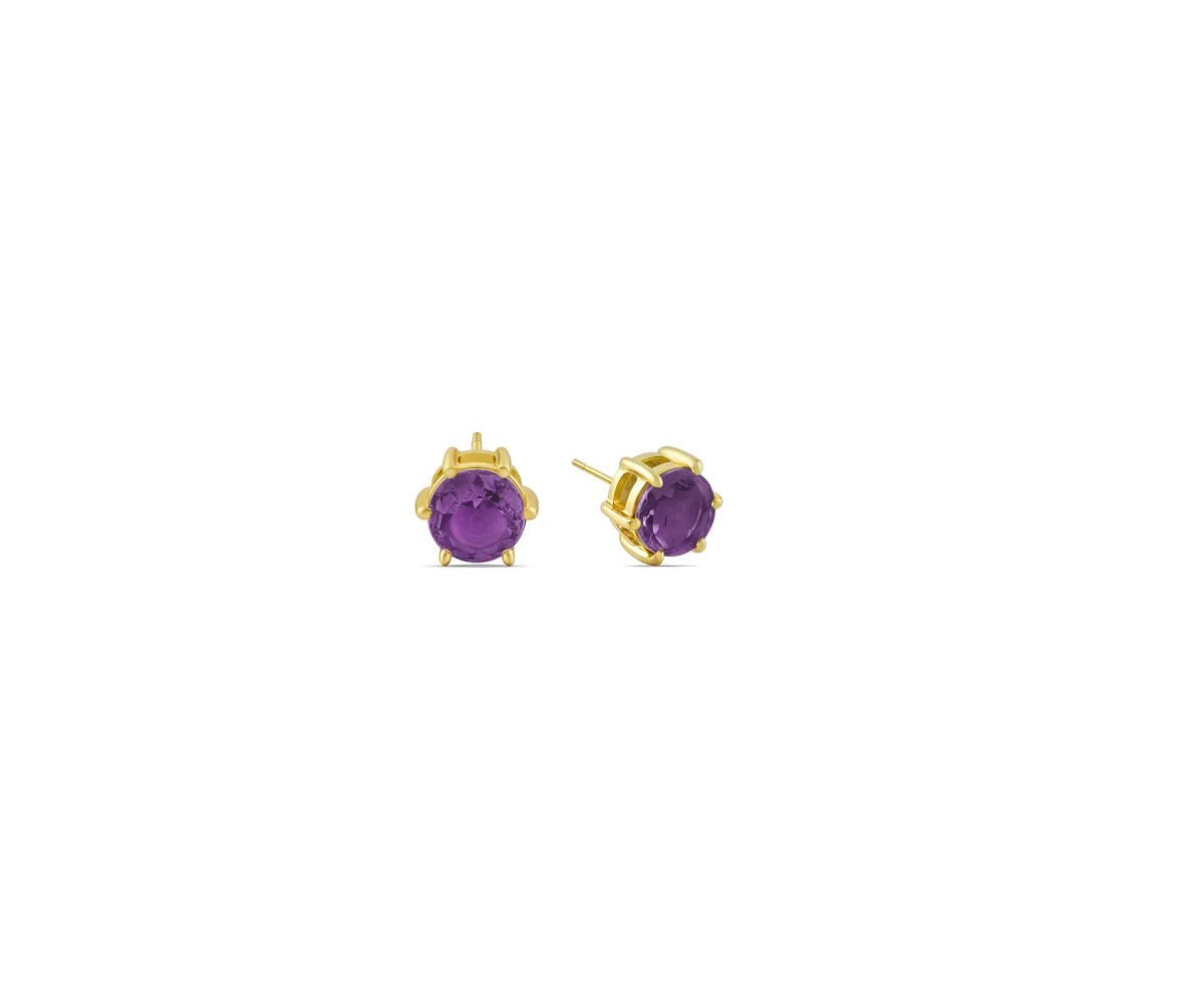 All Cotton and Linen Amethyst Stud Earrings | February Birthstone | 14K Gold - Plated