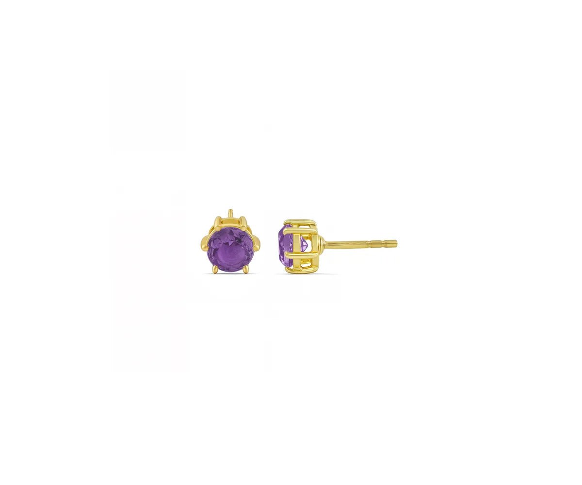 All Cotton and Linen Amethyst Stud Earrings | February Birthstone | 14K Gold - Plated