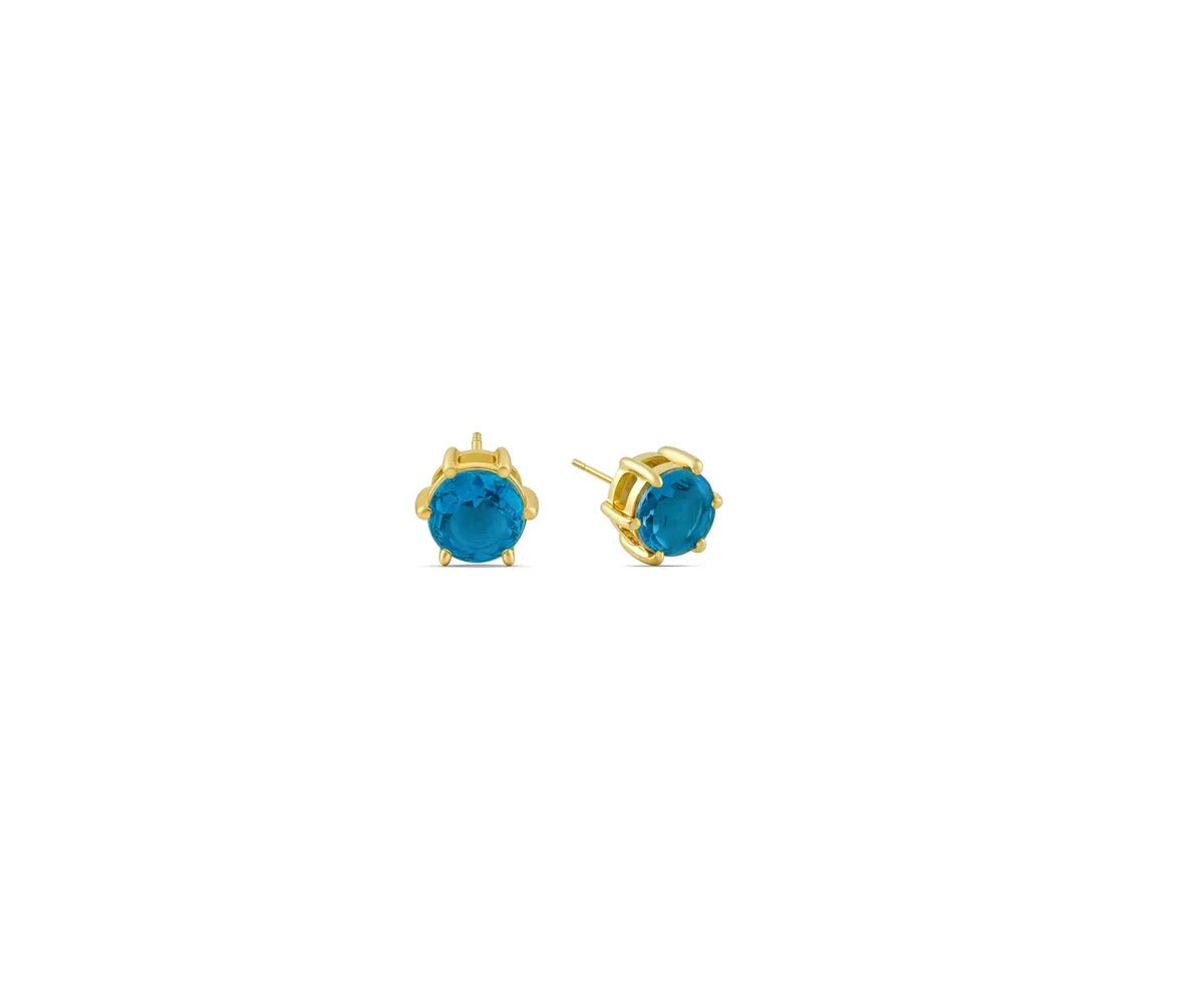 All Cotton and Linen Aquamarine Stud Earrings | March Birthstone | 14K Gold - Plated
