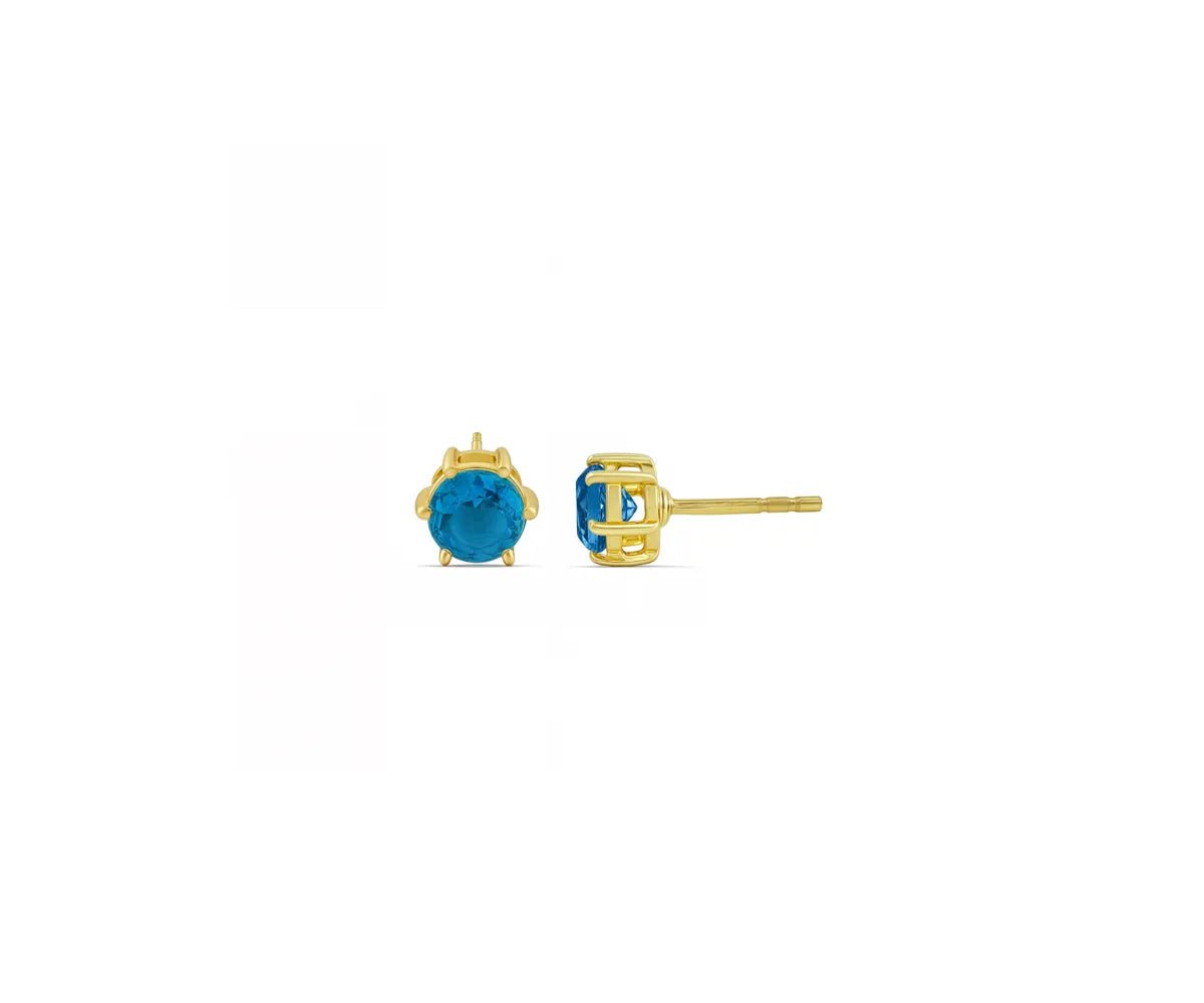 All Cotton and Linen Aquamarine Stud Earrings | March Birthstone | 14K Gold - Plated