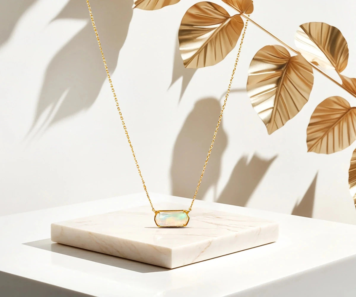 All Cotton and Linen Aura Topaz Pendant Necklace – Aurora Opal | 18K Gold Plated