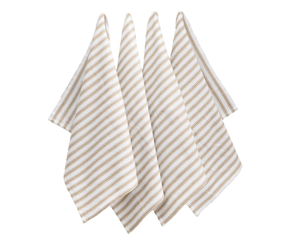 All Cotton and Linen Beige & White Striped Cotton Kitchen Towels - Set of 6