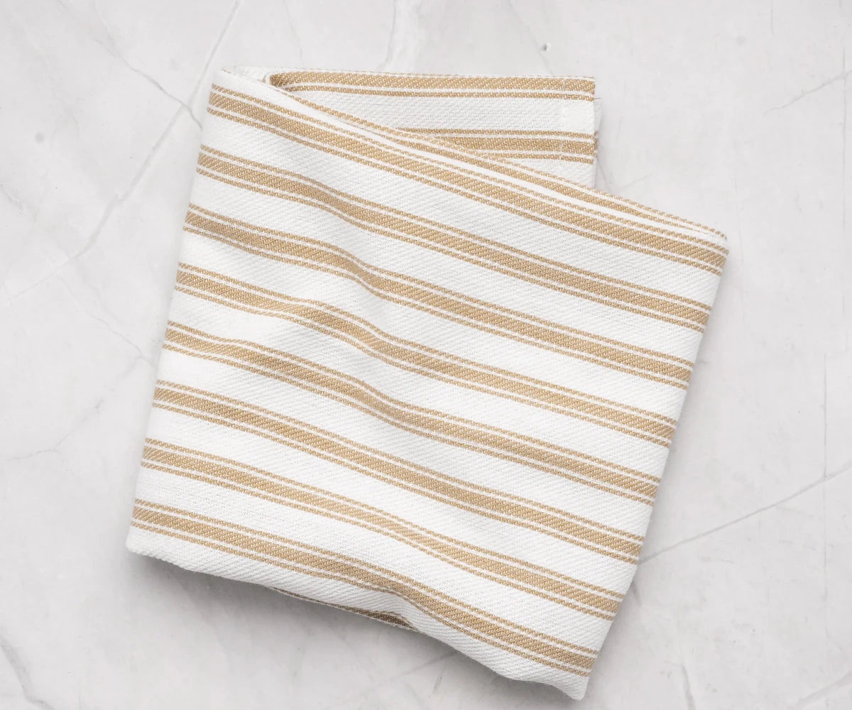 All Cotton and Linen Beige & White Striped Cotton Kitchen Towels - Set of 6
